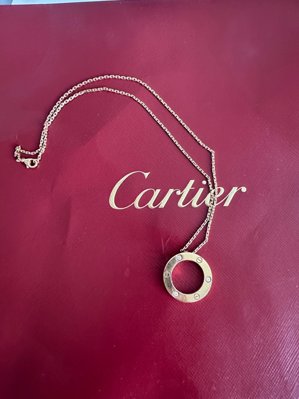 Cartier Rose Gold Circle Pendant Necklace with Crystal Accents